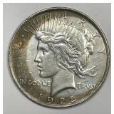 1922 Peace Silver $1 UNC details Toned