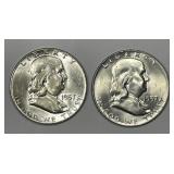 1957 P & D Franklin Silver Half Uncirculated Pair