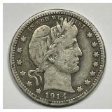 1914 Barber Silver Quarter Fine F