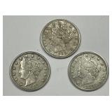 1883 Liberty Head V Nickel NO CENTS Variety Trio