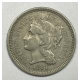1881 Three Cent Nickel 3cN Extra Fine XF