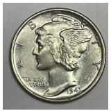 1943-S Mercury Silver Dime About Uncirculated AU