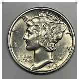 1942-D Mercury Silver Dime About Uncirculated AU