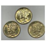 1944-D Mercury Silver Dime Trio Uncirculated BU