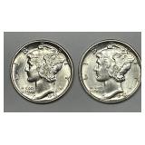 1943 Mercury Silver Dime Pair Uncirculated BU