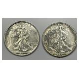 1947 P & D Walking Liberty Silver Half Pair AU