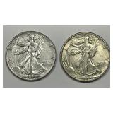1946 & 1947-D Walking Liberty Silver Half Pair AU