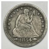 1854 Seated Liberty Silver Quarter Fine F