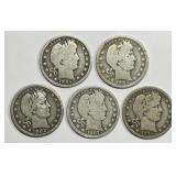 5 Barber Quarters 1894 1894-S 1902 1907 1916
