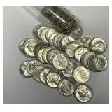 50-Coin Roll Mercury Silver Dimes AU/UNC