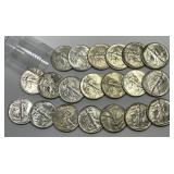 1942 Walking Liberty Silver Half 20-Coin Roll AU