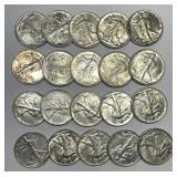 1943 & 1944 Walking Liberty Half 20-Coin Roll AU