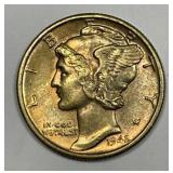 1942 Mercury Silver Dime Uncirculated UNC Toned