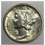 1937-S Mercury Silver Dime Choice AU