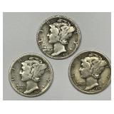 1926-S Mercury Silver Dime Trio