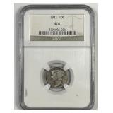 1921 Mercury Silver Dime KEY DATE NGC G4