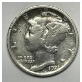 1921 Mercury Silver Dime Key Date Good G+