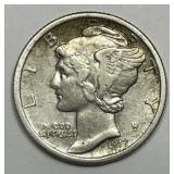 1917-D Mercury Silver Dime Sharp Very Fine VF+