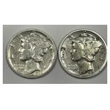 1931 D & S Mercury Silver Dime Pair