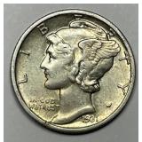 1931-D Mercury Silver Dime Extra Fine XF+