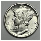 1917 Mercury Silver Dime Full Bands FSB BU