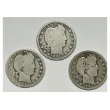 1892-O 1893-O 1894-S Barber Silver Quarter Trio