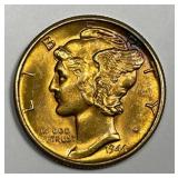 1944-D Mercury Silver Dime Uncirculated BU Color
