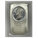 John Tyler President 1 oz Silver Art Bar