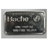Vintage BACHE 1 oz .999 Uniface Silver Bar