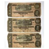 Three 1864 $10 Confederate Note Lot