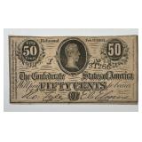 1864 Fifty Cents 50c Confederate Note T-72