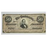 1864 Fifty Dollars $50 Confederate CSA Note T-66