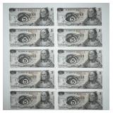MEXICO: Ten 1972 Cinco Pesos Consecutive Crisp Unc