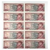 MEXICO: Ten 1977 20 Pesos Notes Consecutive CU