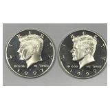 1997-S & 1999-S Kennedy Silver Half Proof PRF Pair