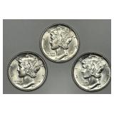 1941 PDS Mercury Silver Dime Trio CH BU