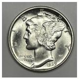 1939-D Mercury Silver Dime Uncirculated FSB GEM BU