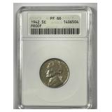 1942 Jefferson Proof Nickel Type 1 ANACS PF66