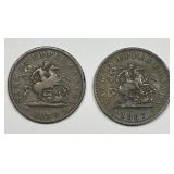 CANADA: 1850 & 1857 Penny Upper Canada Token Pair