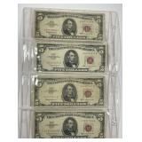 Four $5 1963 Red Seal US Notes All AA Block