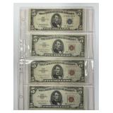 Lot of 4 $5 Currency Notes 1953-A Blue & 1963 Red