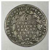 GERMANY: Prussia 1814-A 1/6 Silver Thaler