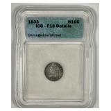 1833 Capped Bust Half Dime H10c ICG Fine 15 detail