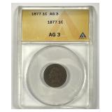 1877 Indian Head Cent KEY DATE ANACS AG3