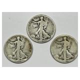 1919 P D S Walking Liberty Silver Half Trio