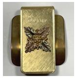 Vintage Money Clip with Floral Design 10K Trim