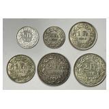 SWITZERLAND: Lot of 6 Silver Coins 1921-1957