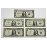 Five 1935-G $1 Silver Certificate AU/UNC