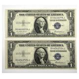 Pair 1935-F $1 Silver Certificate Uncirculated AU+