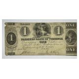 1861 One Dollar $1 Farmers Bank of Virginia Note